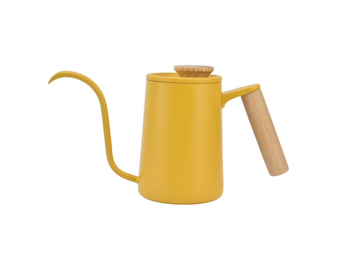 Jarra de café o té de 600 ml con pico de cuello de cisne de acero inoxidable, color amarillo