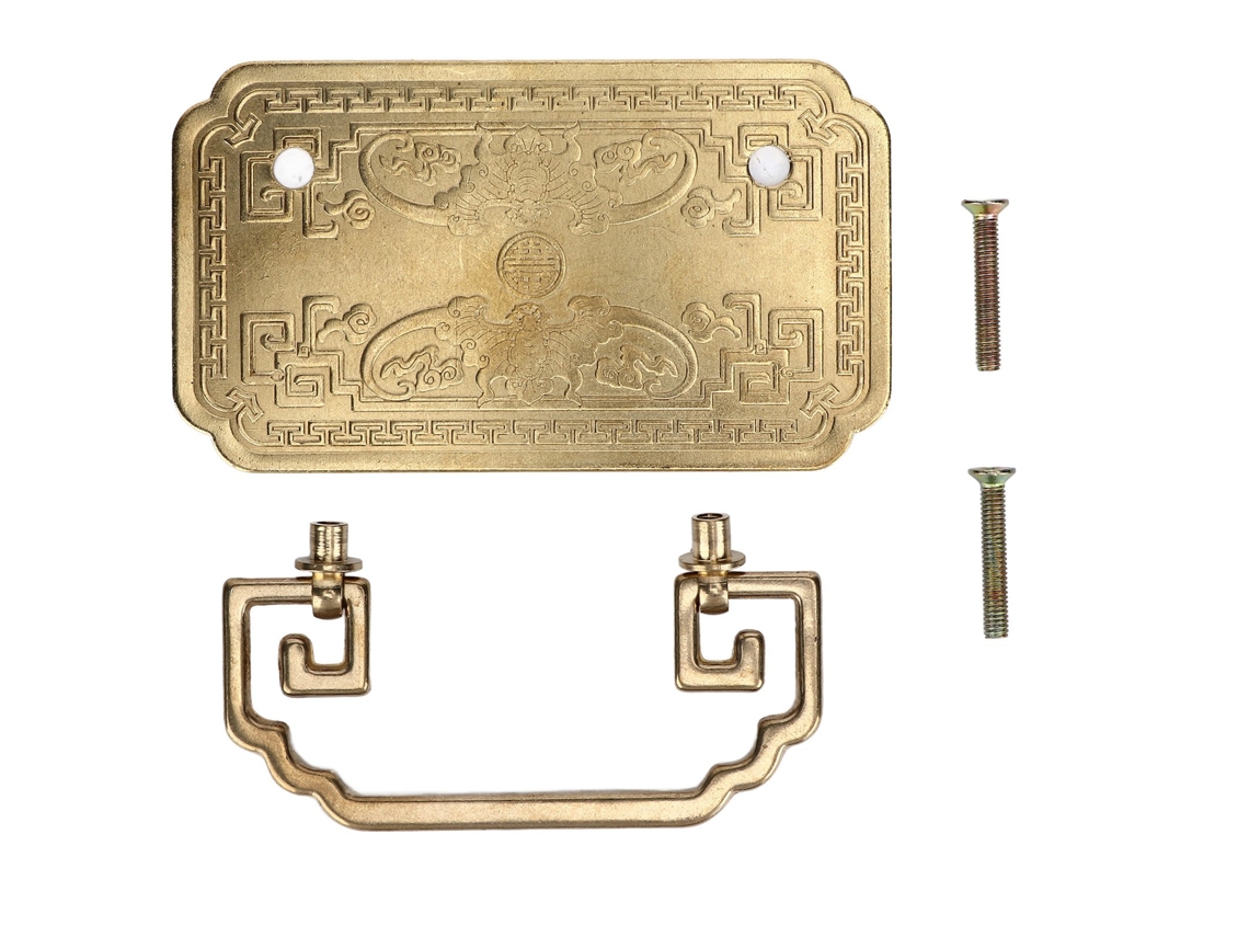 Tirador de cajón antiguo chino Primerox de latón con tornillos.
