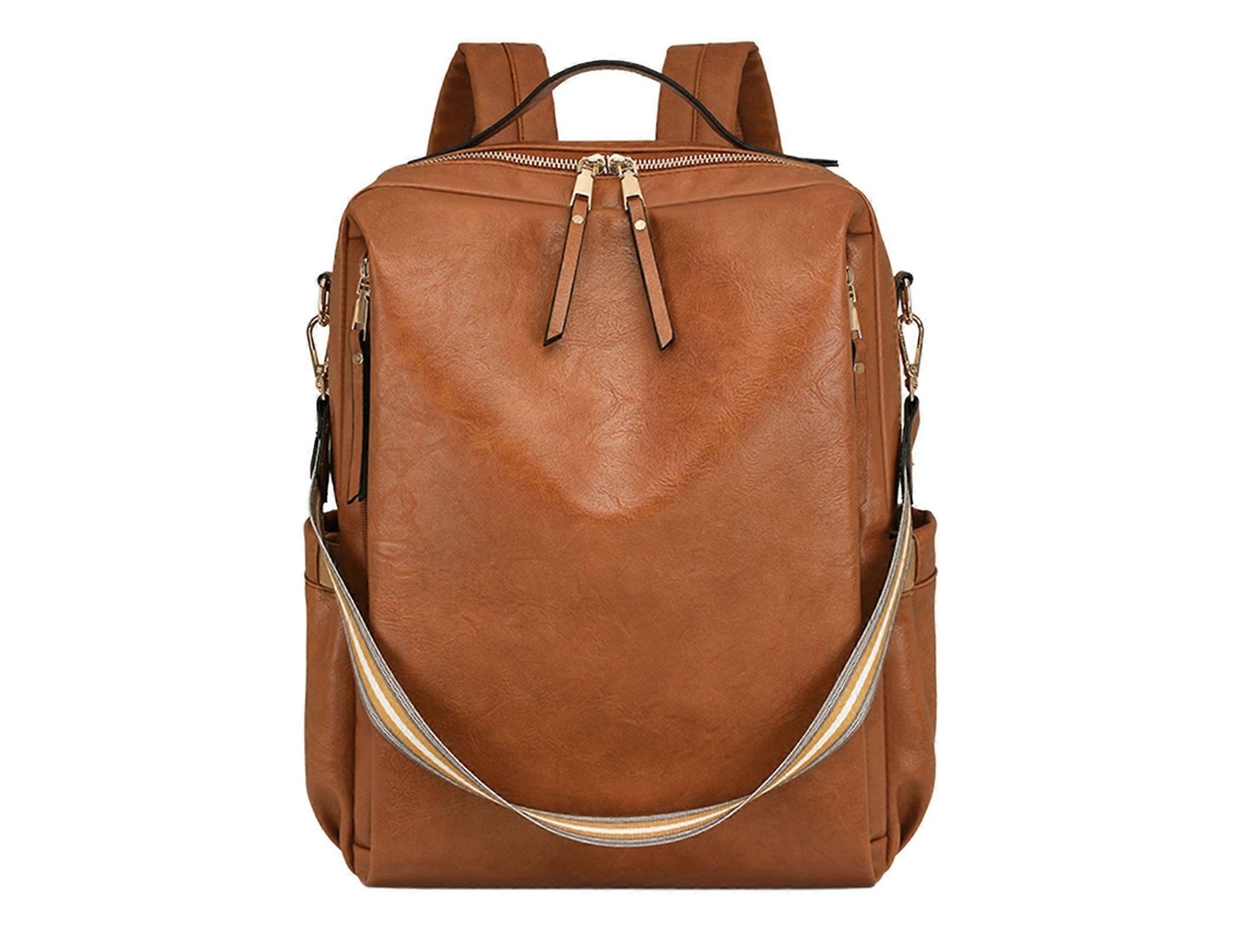 Mochila elegante para mujer, ideal para viajes, oficina y compras. Ligera, fabricada en piel sintética, perfecta para el colegio y uso informal. De color marrón amarillento.