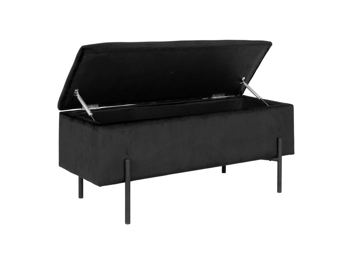 Banco de terciopelo negro con almacenamiento con pies negros 95 x 36.5 x 46 cm HOUSE NORDIC