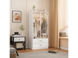 Amplio armario blanco con 3 puertas de cristal y 2 cajones - 80x50x175cm - Con luz LED