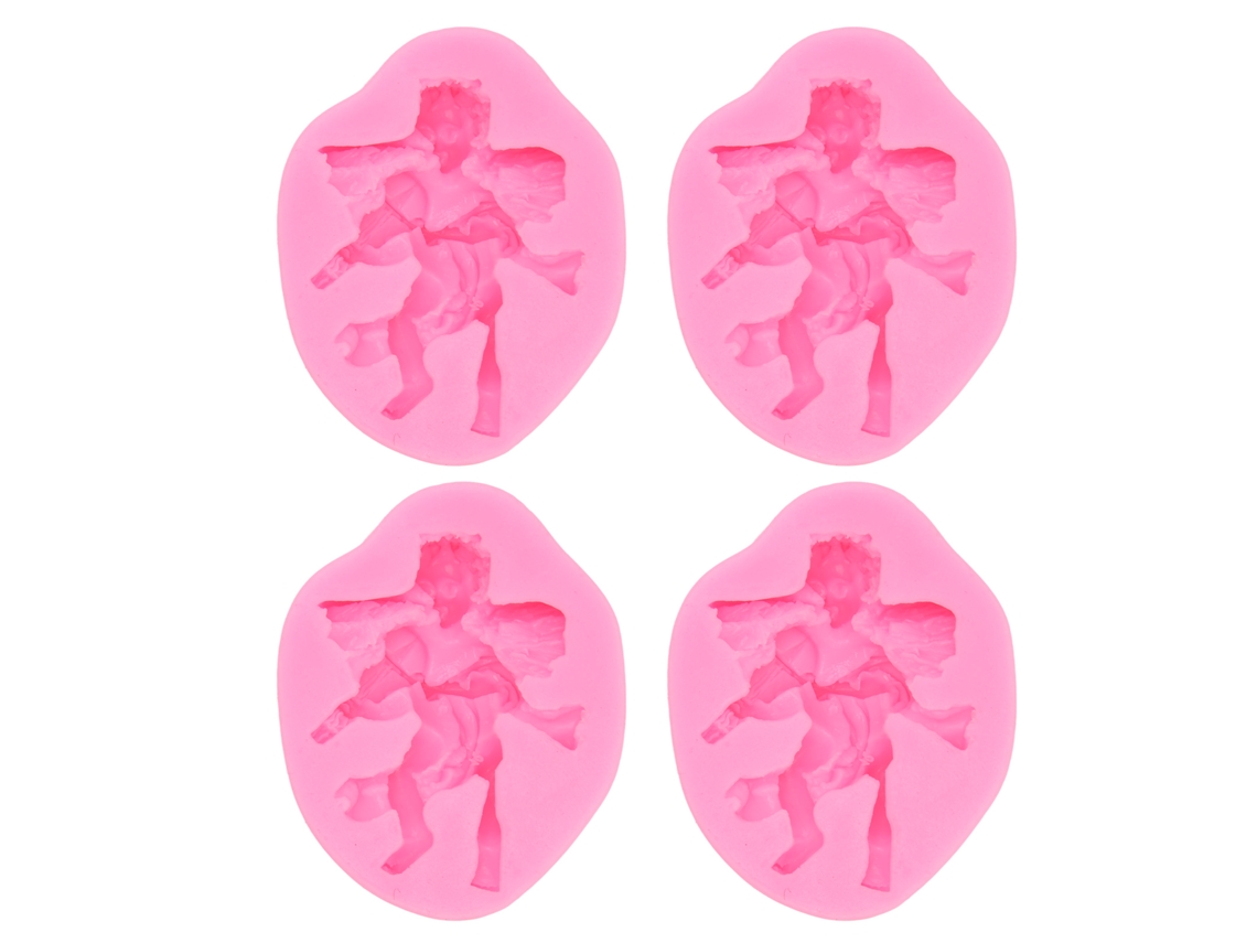4 Moldes De Silicona 3d Reutilizables Y Resistentes Al Calor Con Forma De Ángel Para Pastel De Chocolate - Rosa