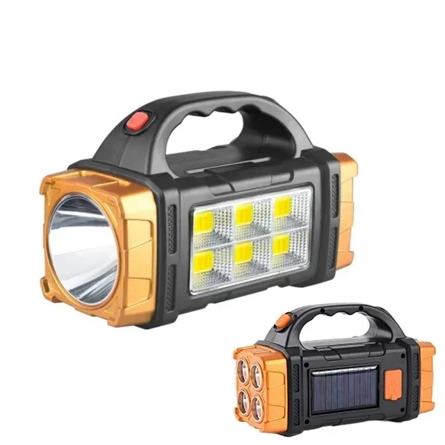 Potente linterna LED para camping, 4 modos, recargable por USB y con energía solar, resistente al agua para exteriores. Aeuzwr