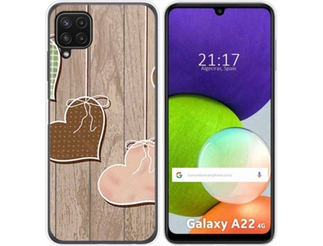 Carcasa Samsung Galaxy A22 4G / M22 TUMUNDOSMARTPHONE Corazones Madera Multicolor