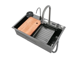 Fregadero de cocina de doble cubeta con grifo retráctil OEM