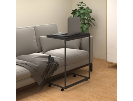 MAISON EXCLUSIVE Mesa auxiliar con ruedas de contrachapado negro 55x35x70 cm
