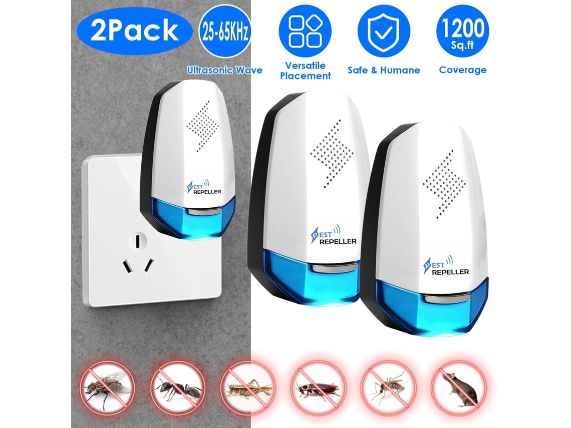 Repelente Ultrasónico 2 Unidades Con Luz Nocturna Integrada, Antirratas, Insectos Y Mosquitos, Para Dormitorio O Salón