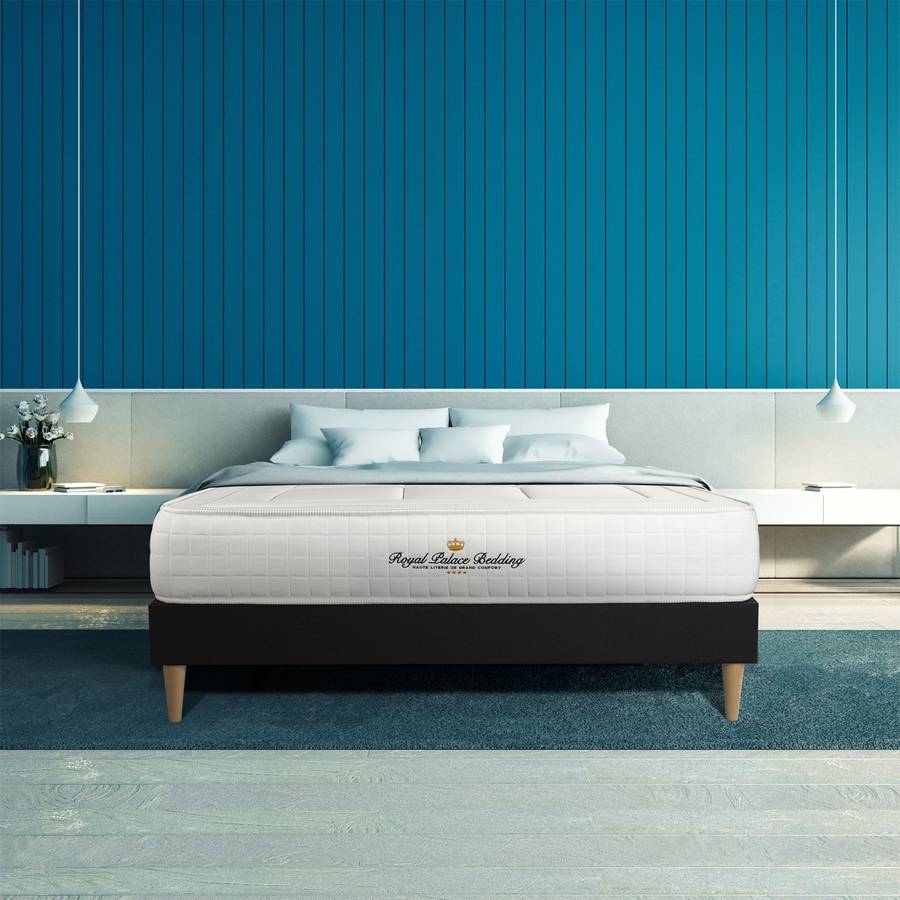 Conjunto de Somier Negro + Colchón ROYAL PALACE BEDDING Balmoral (180x200 cm - Espuma Viscoelástica)