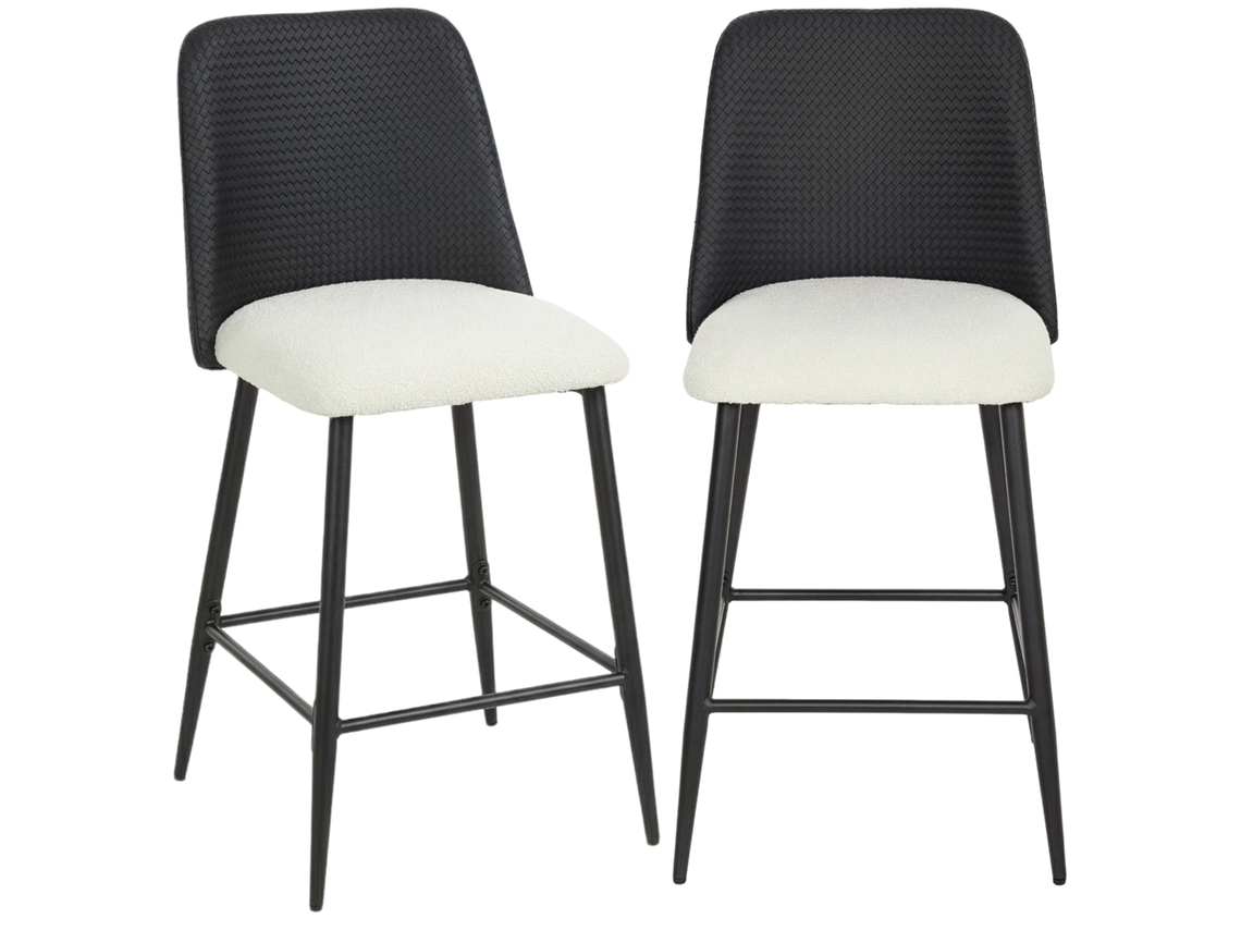 Conjunto Banquetas Altas Estofadas Em Linho E Pu Preto