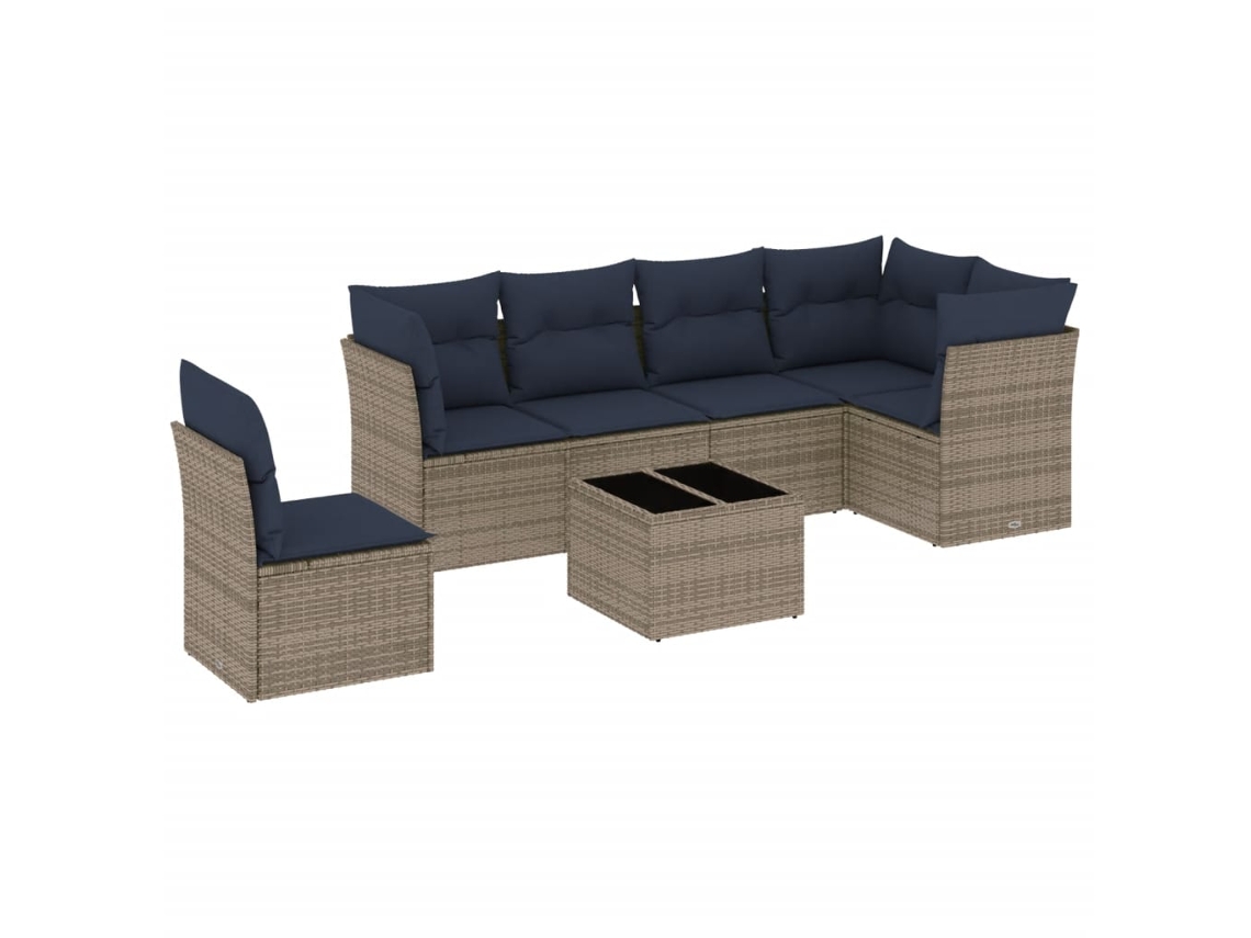 Conjunto de sofá de jardín de 7 piezas con cojines, ratán gris. EXCLUSIVO DE MAISON.