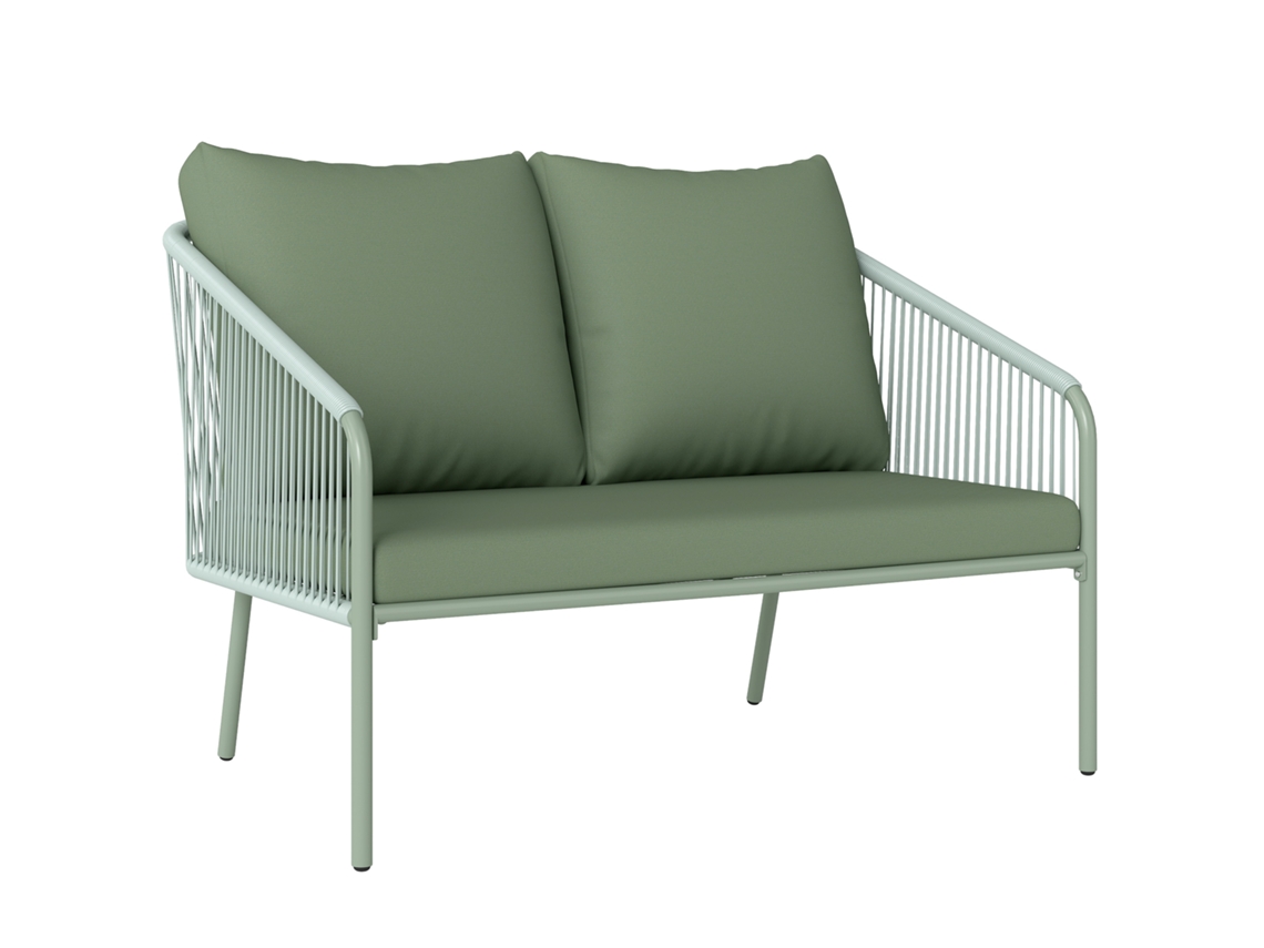 Sofá Jardín 2 Plazas, Resina, Estructura Acero, 112x72x76cm, Verde
