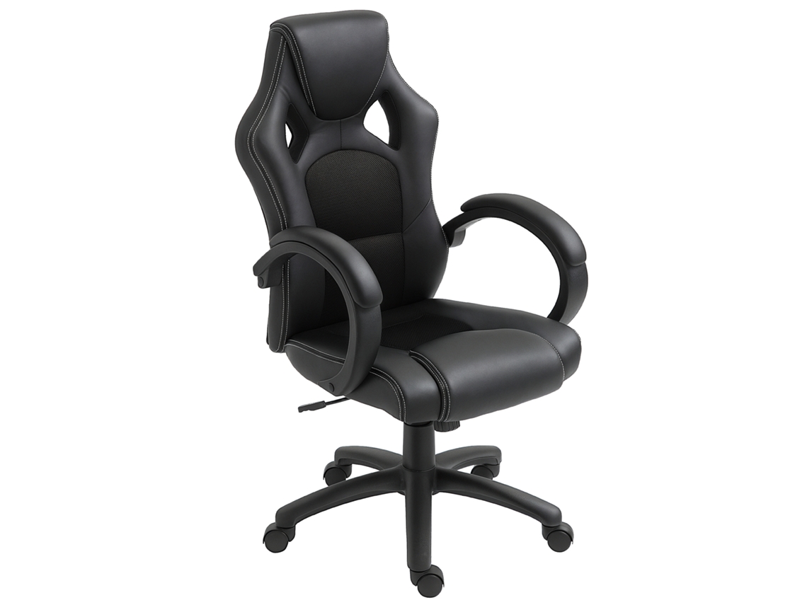 Cadeira Gamer Com Altura Ajustável, Cadeira De Escritório Com Função De Balanço, Giratória E Reclinável, 71x61x108-118 Cm, Preta