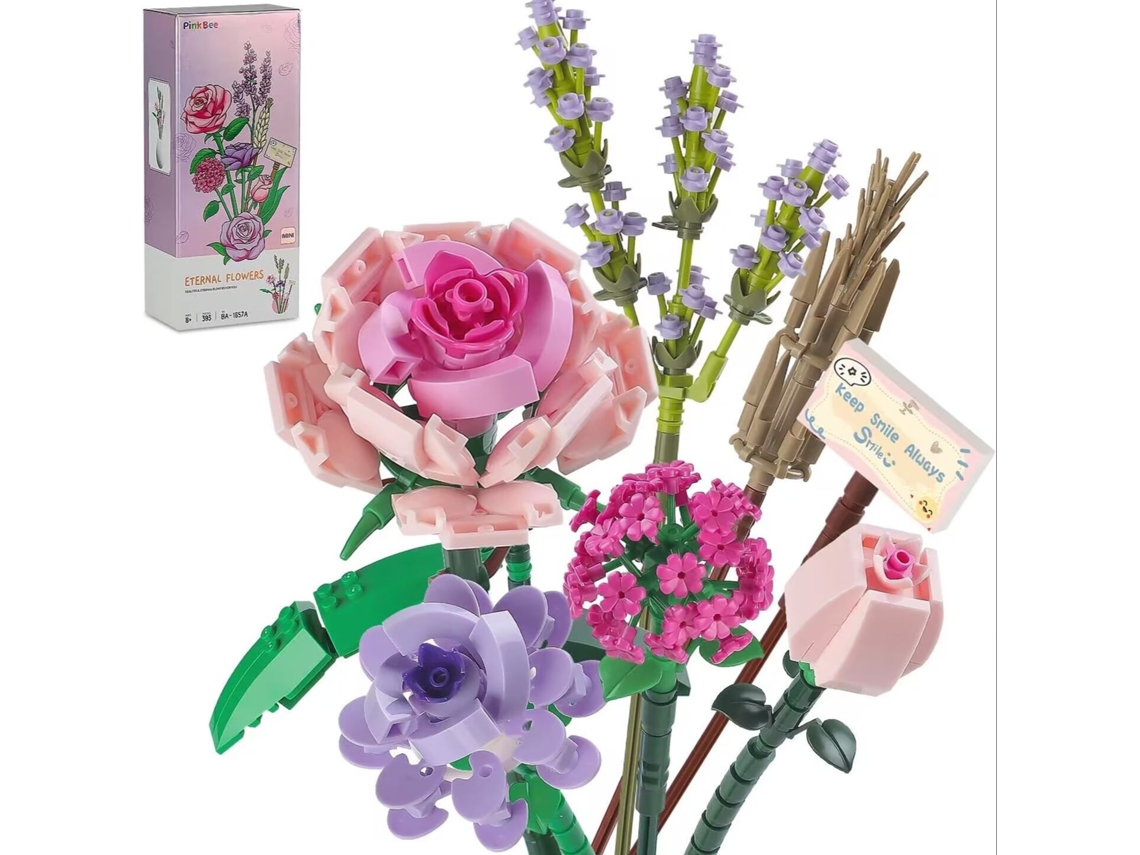 Conjunto de Mini Blocos de Montar Rosa e Lavanda, 547 Peças, com Caixa para Guardar. MDUG