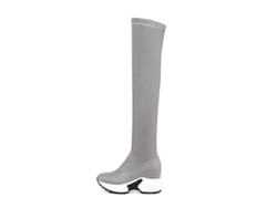 2026-botas De Mujer De Tela Elástica Con Punta Redonda Y Tacón Wedge, Altura Sobre Rodilla, Talle 9 Cm