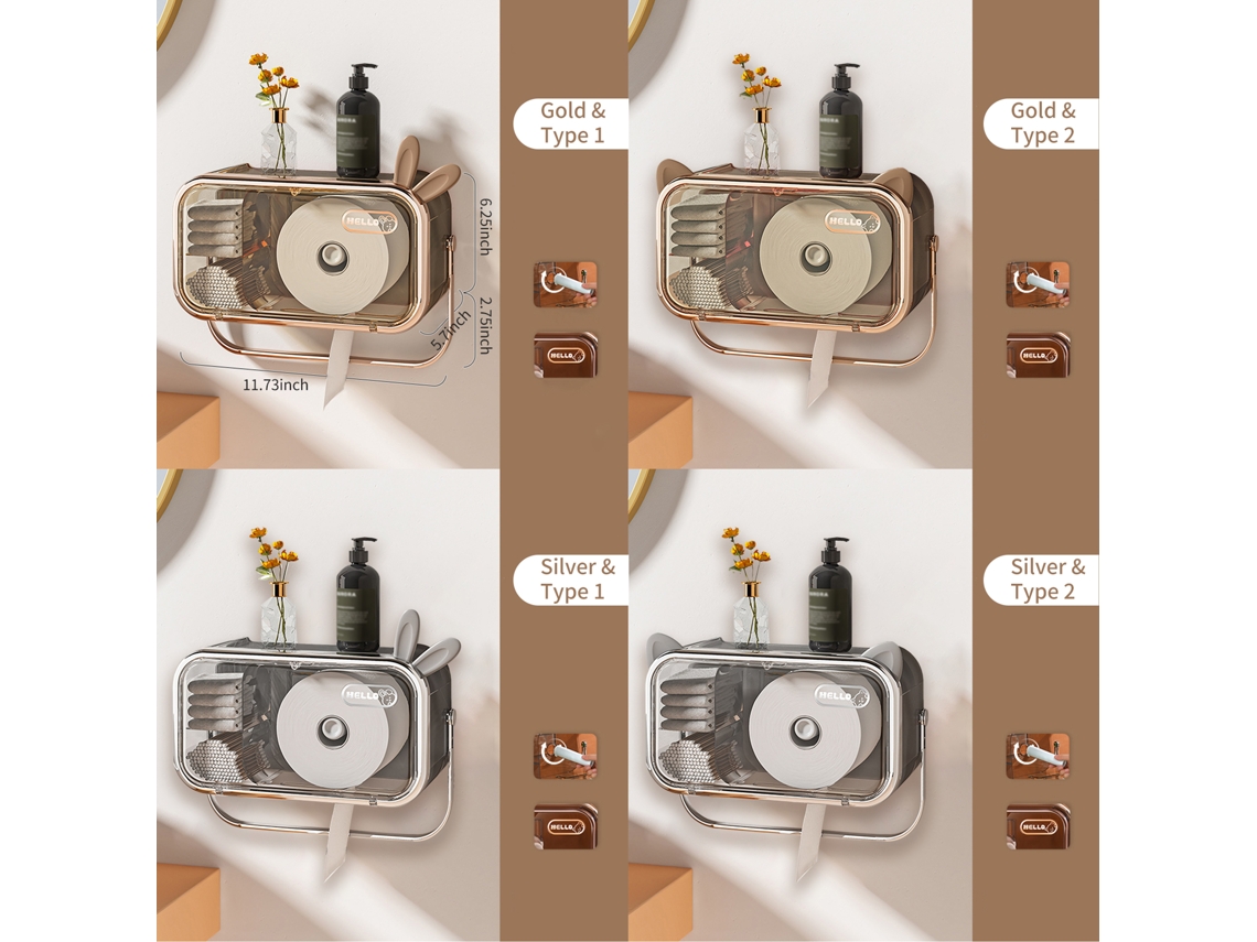 Dispensadores y soportes para papel higiénico, toallas y compresas sanitarias para pared y almacenamiento.