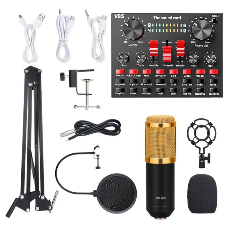 Kit De Micrófono, Que Incluye Micrófono De Condensador Y Tarjeta De Sonido En Tiempo Real.