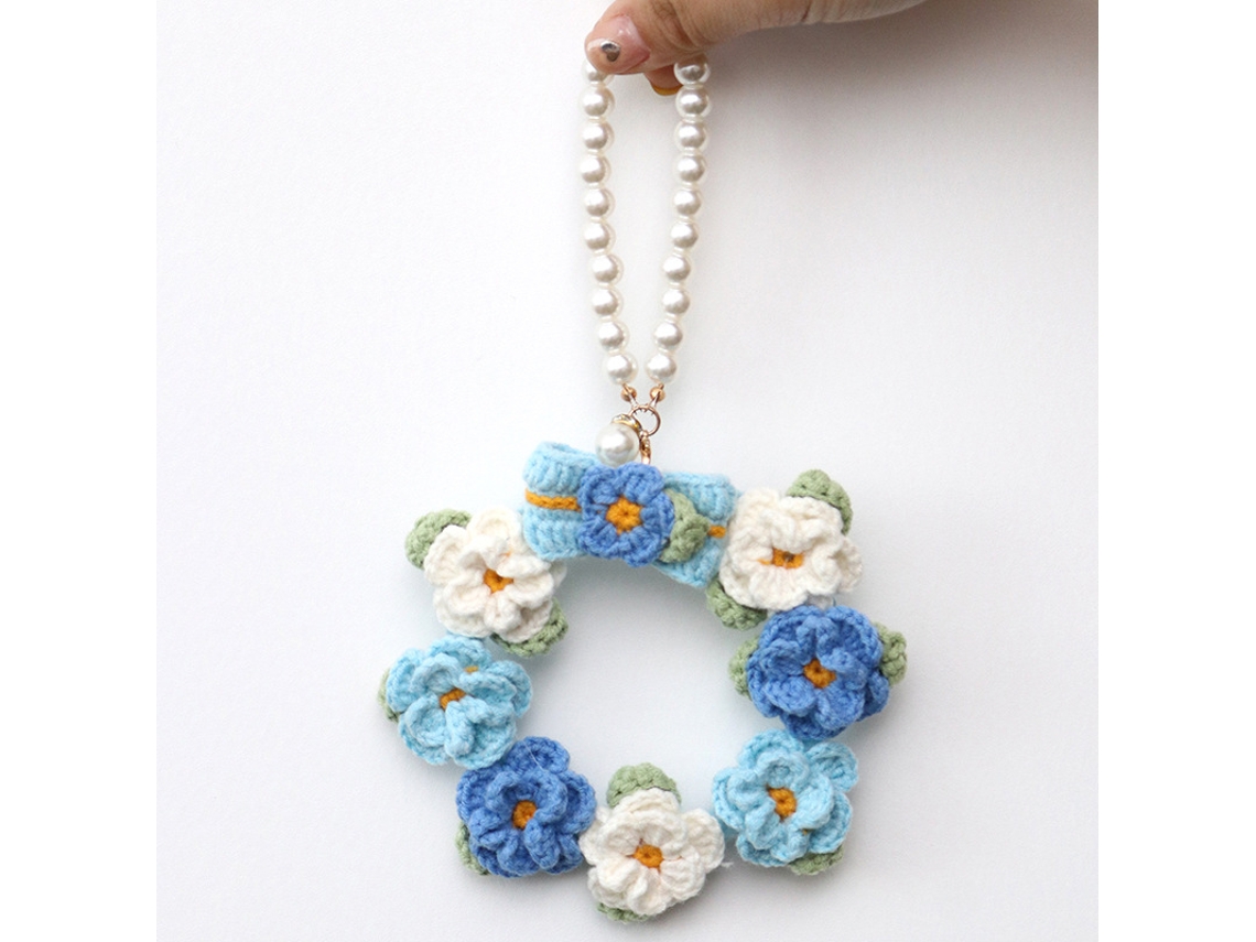 Anillos de flores hechos a mano, muñecos de ganchillo con hilo para el cabello y accesorios para llaves.