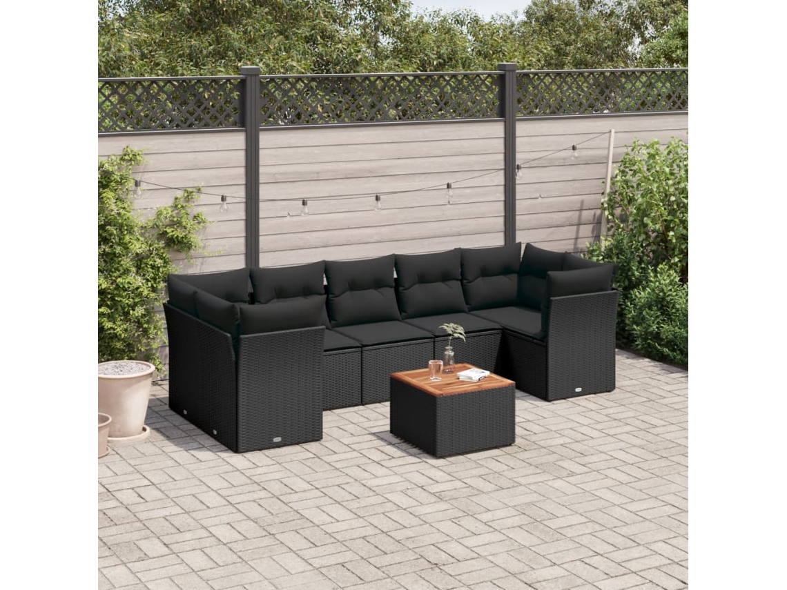Conjunto de sofá de jardín de 8 piezas con cojines en mimbre sintético negro de DKD Home Decor