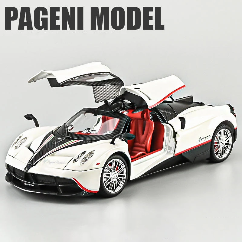 Supercoche miniatura (blanco) a escala 1:18, fabricado en aleación de metal fundido a presión, con sonido y luz.