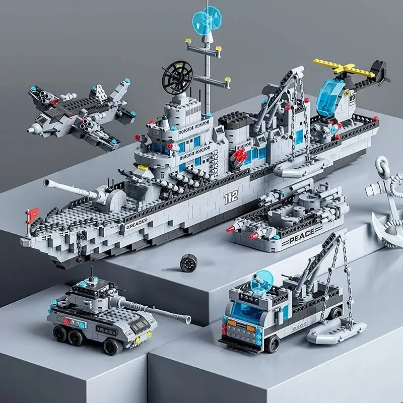 Juego de barco militar, 1560 piezas, bloques creativos, maqueta de barco y avión, juguete educativo de construcción para niños. Aeuzwr