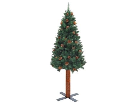 vidaXL Árbol de Navidad estrecho madera real y piñas PVC verde 150 cm
