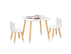 Conjunto de mesa e cadeiras infantis de madeira, tons naturais e brancos | S/MARCA