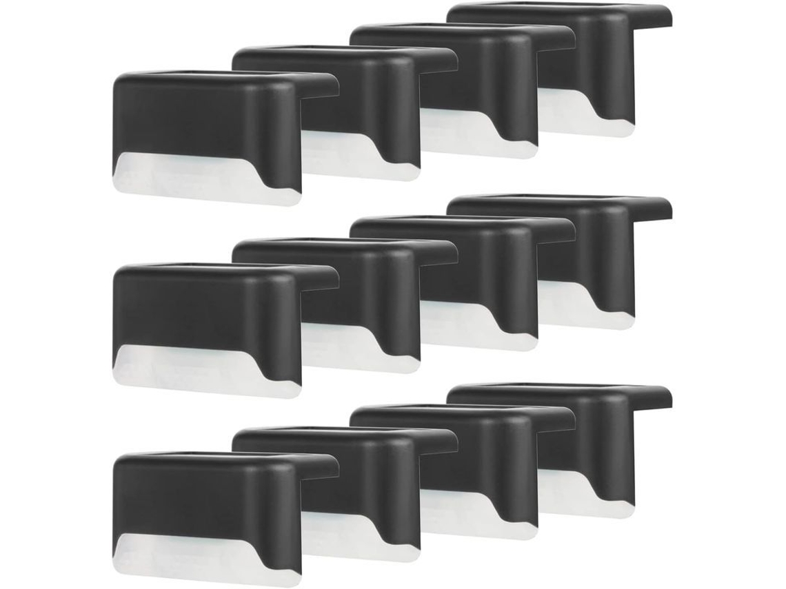 Apliques Solares Para Paredes Y Escaleras, Clasificación Ip65, 12 Unidades, Luz Cálida, Color Negro, Resistentes Al Agua.