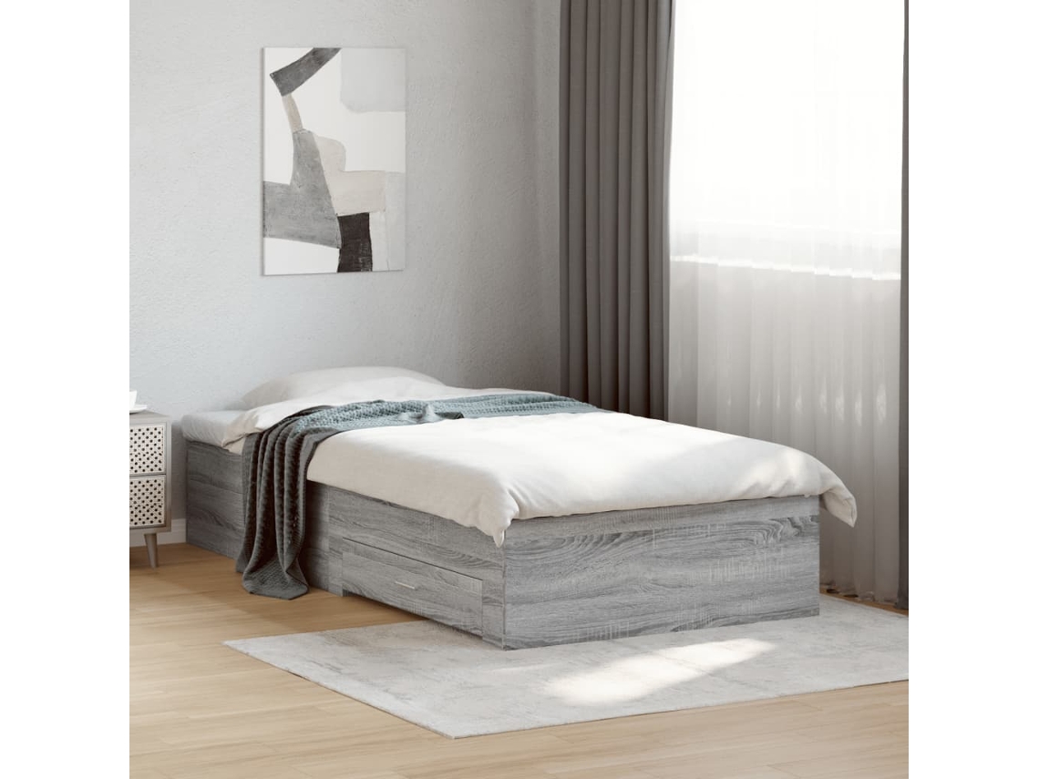 Cama Con Cajones Madera De Ingeniería Gris Sonoma 75x190 Cm