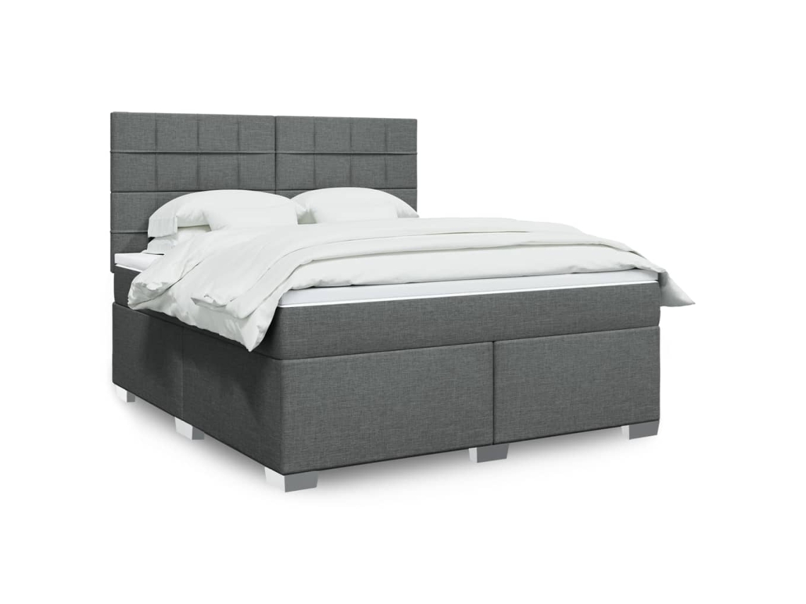 Cama Box Spring Con Colchón Tela Gris Oscuro 180x200 Cm