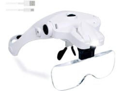 Lupa de cabeza con luz LED, 5 lentes 1.0x, 1.5x, 2.0x, 2.5x y 3.5x, recargable por USB, manos libres para manualidades, relojería y bordado.