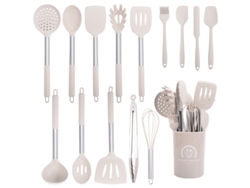 Juego De Utensilios De Cocina De Silicona Resistentes Al Calor 15 Piezas Con Asas De Acero Inoxidable Para Cocinar Y Hornear Color Caqui Cuich