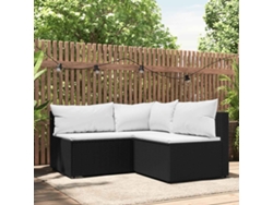 Conjunto de jardín de 3 piezas con cojines, mimbre sintético negro, DKD Home Decor