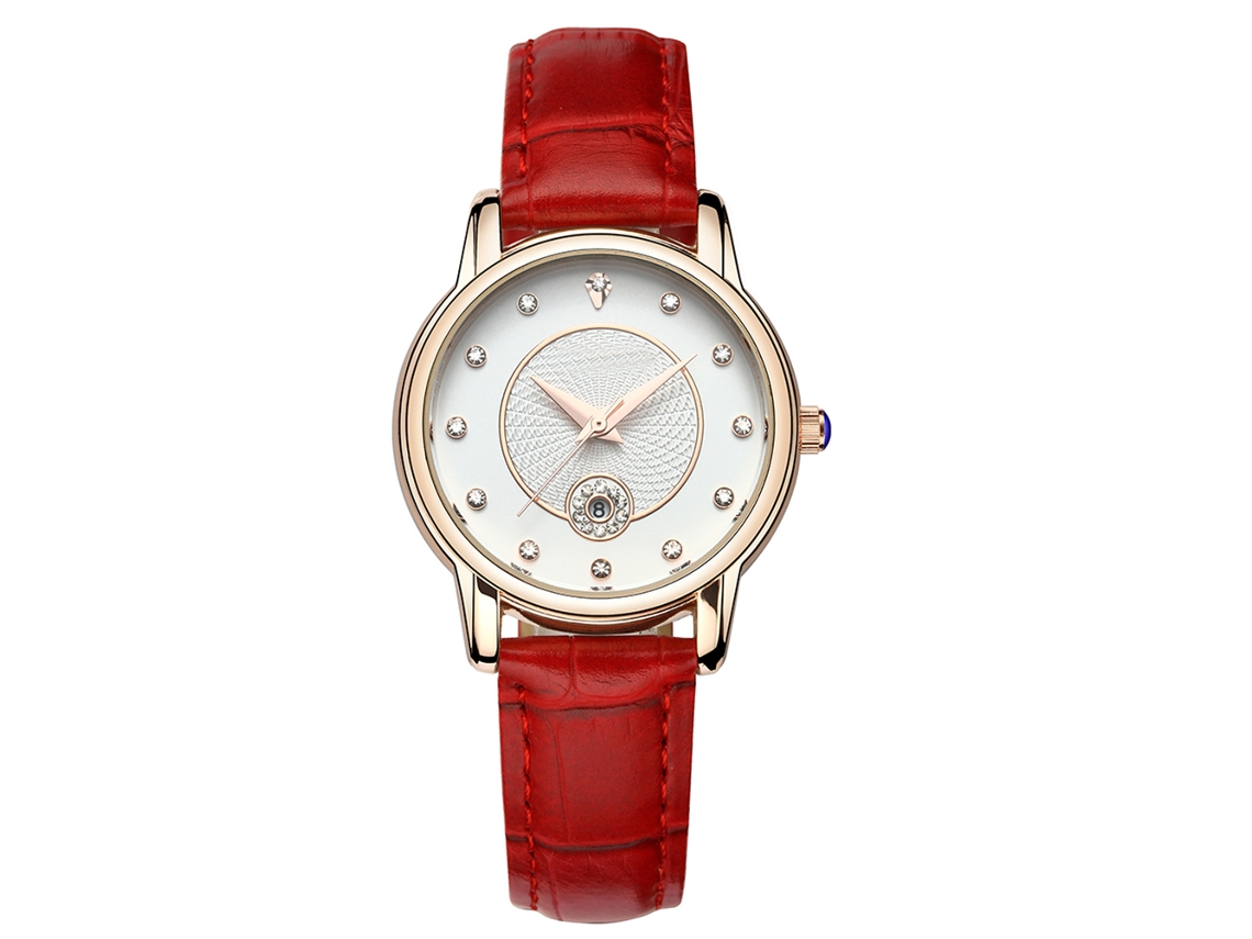 Reloj De Cuarzo De Moda Para Mujer Con Diamantes De Imitación Y Correa De Cuero (rojo)