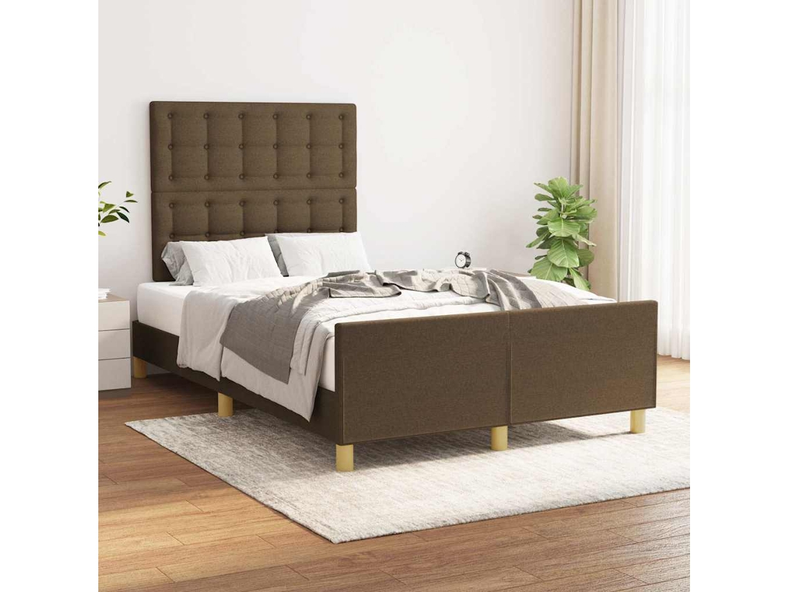 Estructura De Cama Sin Colchón Tela Marrón Oscuro 120x190 Cm