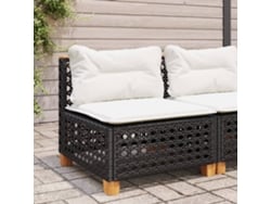 Sofá de jardín sin brazos con cojines de mimbre sintético negro, Dkd Home Decor