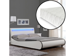 Cama de matrimonio CORIUM (221 x 149 x 83 cm - Piel sintética - Blanco)