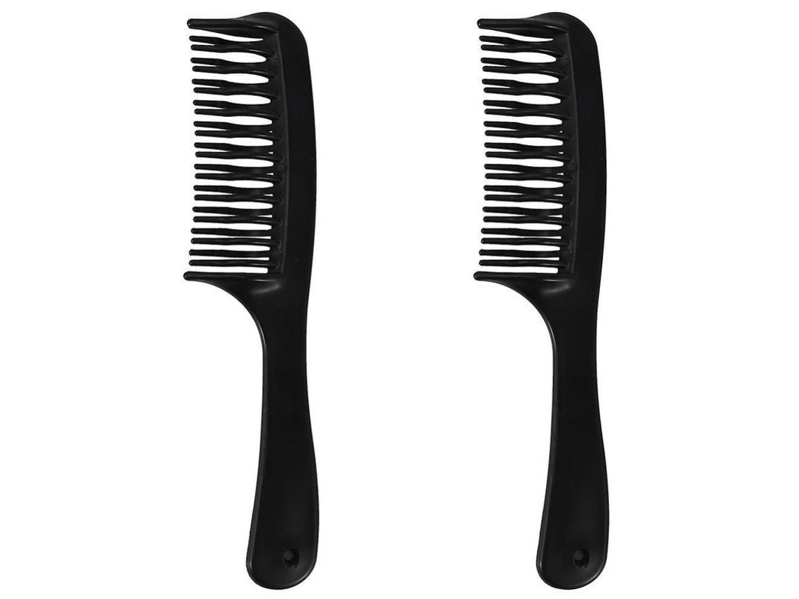 Peine Desenredante Negro De Doble Diente Con Mango Para Cabello Largo, Rizado Y Mojado (2 Unidades)