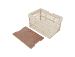 Cesta De Camping Plegable De Gran Capacidad Con Tabla De Madera Multifuncional, Gris Y Blanco, Tamaño Mediano.