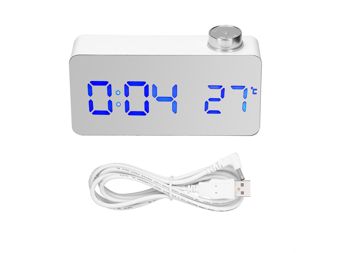 Reloj despertador electrónico Baok con luz LED azul, botones espejados, decoración para el hogar y el dormitorio, estilo moderno.