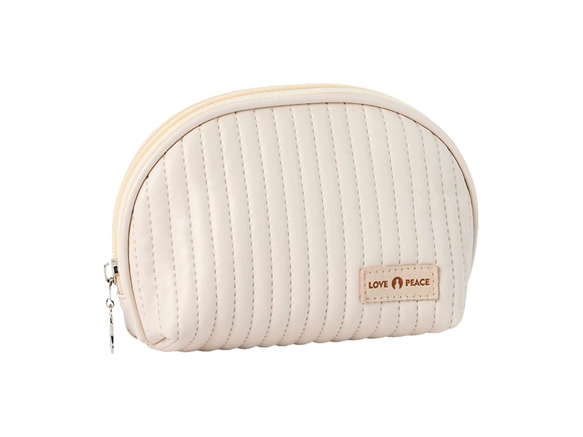 Neceser de maquillaje para mujer, diseño de media luna, impermeable, portátil, color blanco (16 x 13,5 x 5 cm)