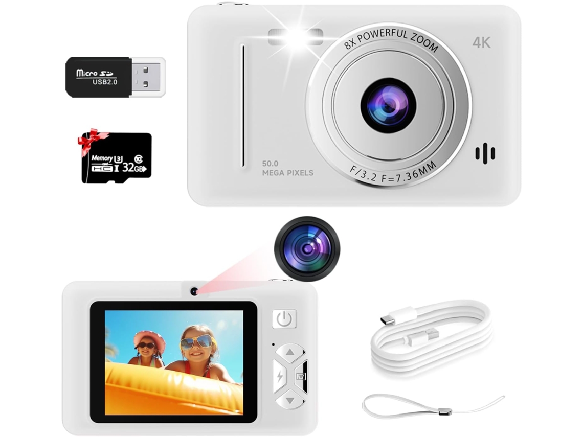Cámara Infantil 4k 48mp Pantalla De 2,7" Tarjeta De 32 Gb (blanco)