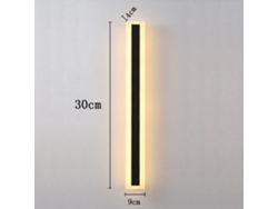 Aplique de pared LED largo, aplique de pared para el hogar, balcón, tira de luz negra, montaje en pared de aluminio para exteriores de 30 cm PRIME KANG