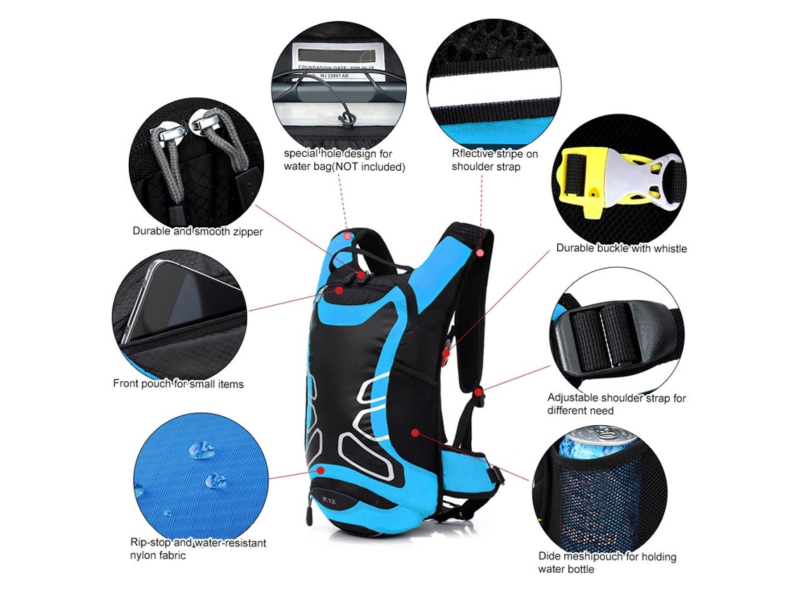 Mochila De Ciclismo Ultraligera E Impermeable De 12 Litros Para Ciclismo, Montañismo Y Actividades Al Aire Libre Con Bolsa De Hidratación.