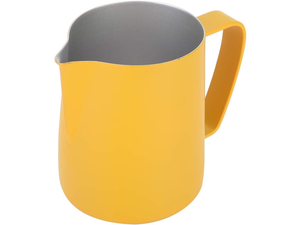 Cafetera de acero inoxidable amarilla de 600 ml con mango ergonómico, ideal para latte art, para usar con Gokoco
