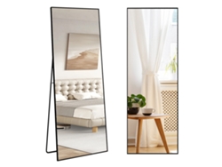 Espejo de suelo o pared de cuerpo entero, para colocar de pie o en la pared, con marco de metal y cristal reforzado, rectangular, negro, 177 x 77 cm