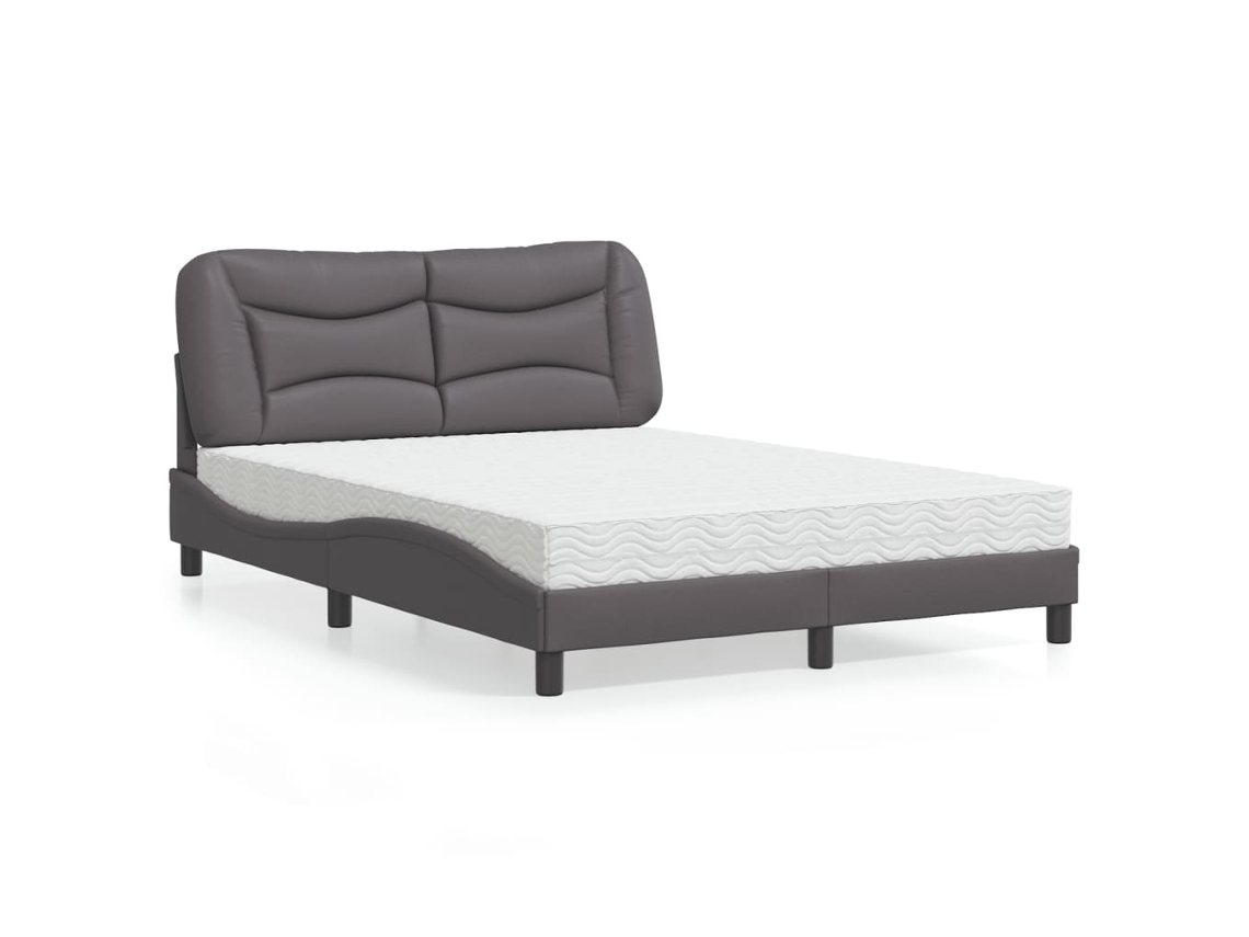 Cama Con Colchón Cuero Sintético Gris 140x200 Cm