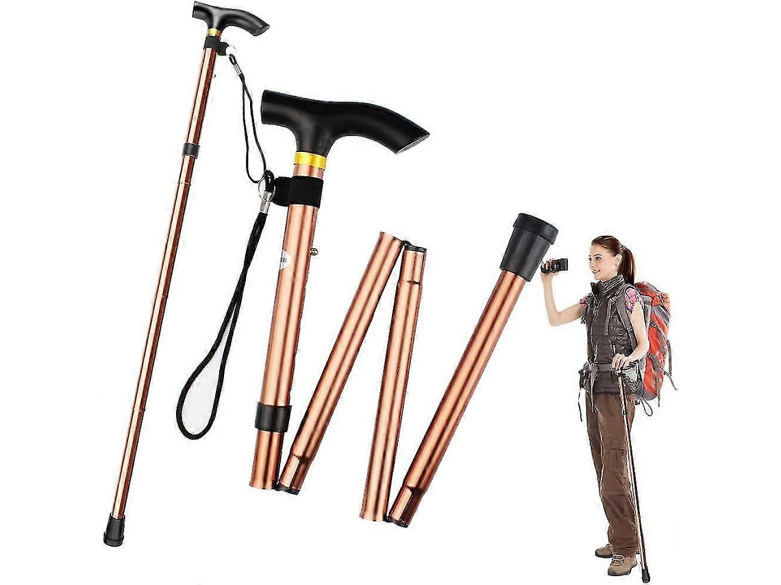 Juego de 2 bastones plegables, bastones de aluminio ultraligeros y ajustables con base antideslizante.