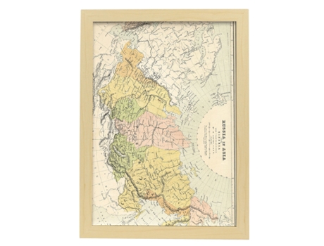 Póster NACNIC Geográficos en Estilo Vintage. Mapa de Rusia. Ilustraciones de Antiguos Mapamundis en Tonos Sepia. Tamaño A4, con Marco Blanco.