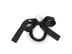 Elástico de cabelo com laço de pérola sintética para mulheres e meninas - Acessório de cabelo preto elegante para uso diário e festas.