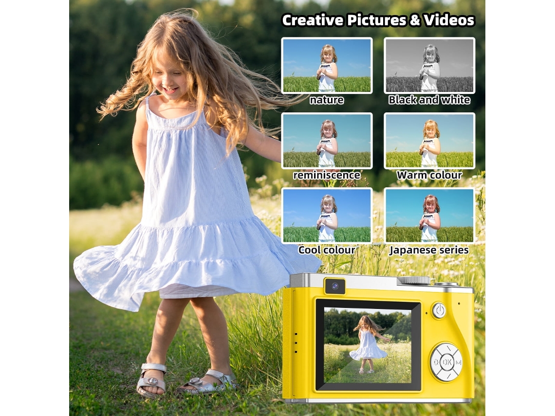 Mini cámara digital compacta 4k hd pantalla 32g 24 pulgadas amarilla cuich